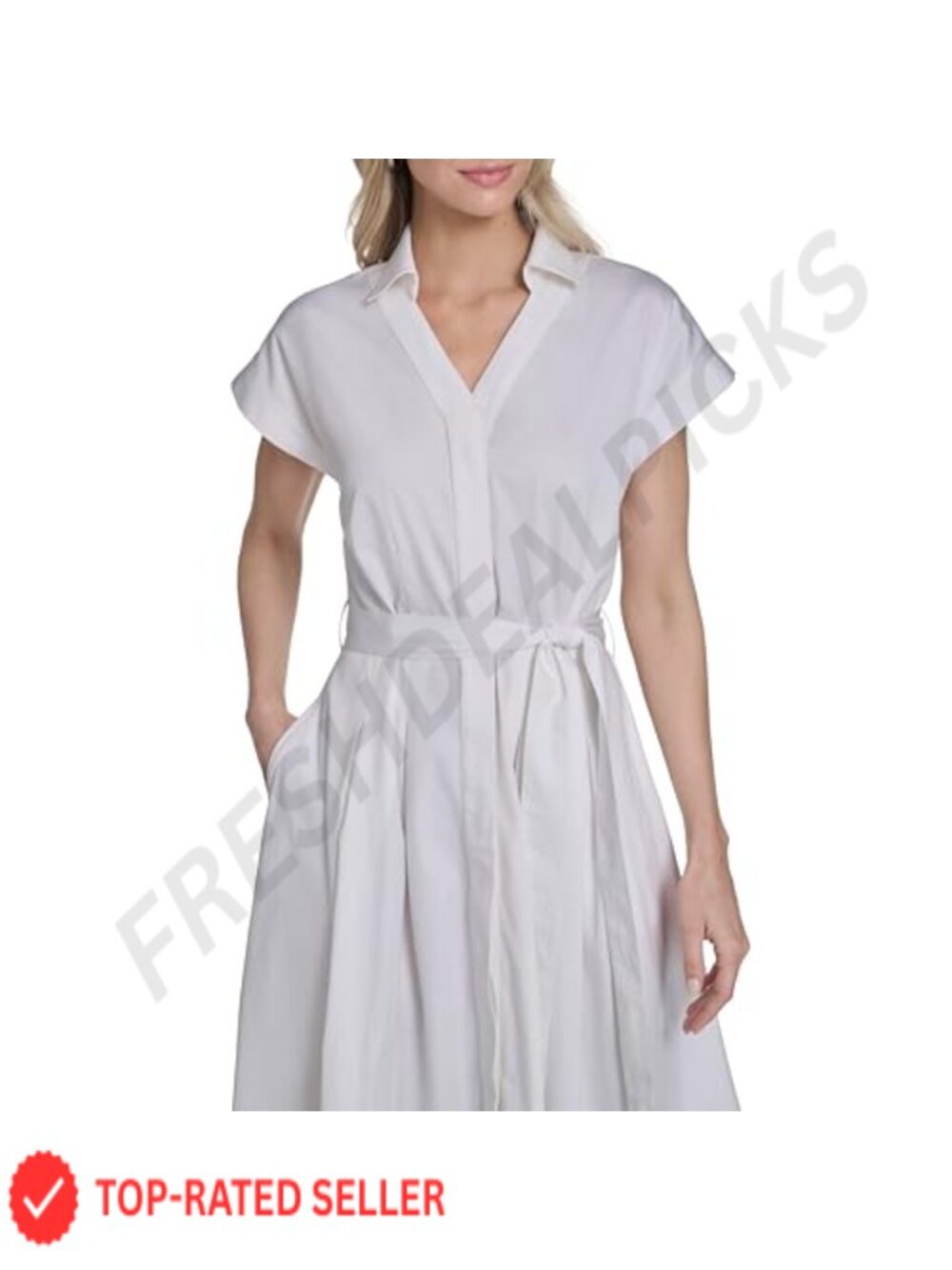 Calvin Klein Cap Sleeve Cotton Midi Shirt Dress Women's Casual Button Front - Picture 4 of 6